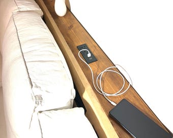 Consola de sofá de madera maciza - Estación de carga rápida USB-C rústica