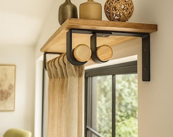 Rustic Curtain Rod Holder - Wall Mounted Adjustable Curtain Bracket