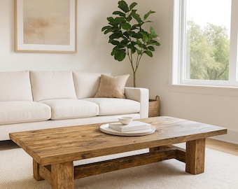 Rustic Reclaimed Wood Coffee Table – Chunky Farmhouse Center Table, Solid Timber, Made to Order