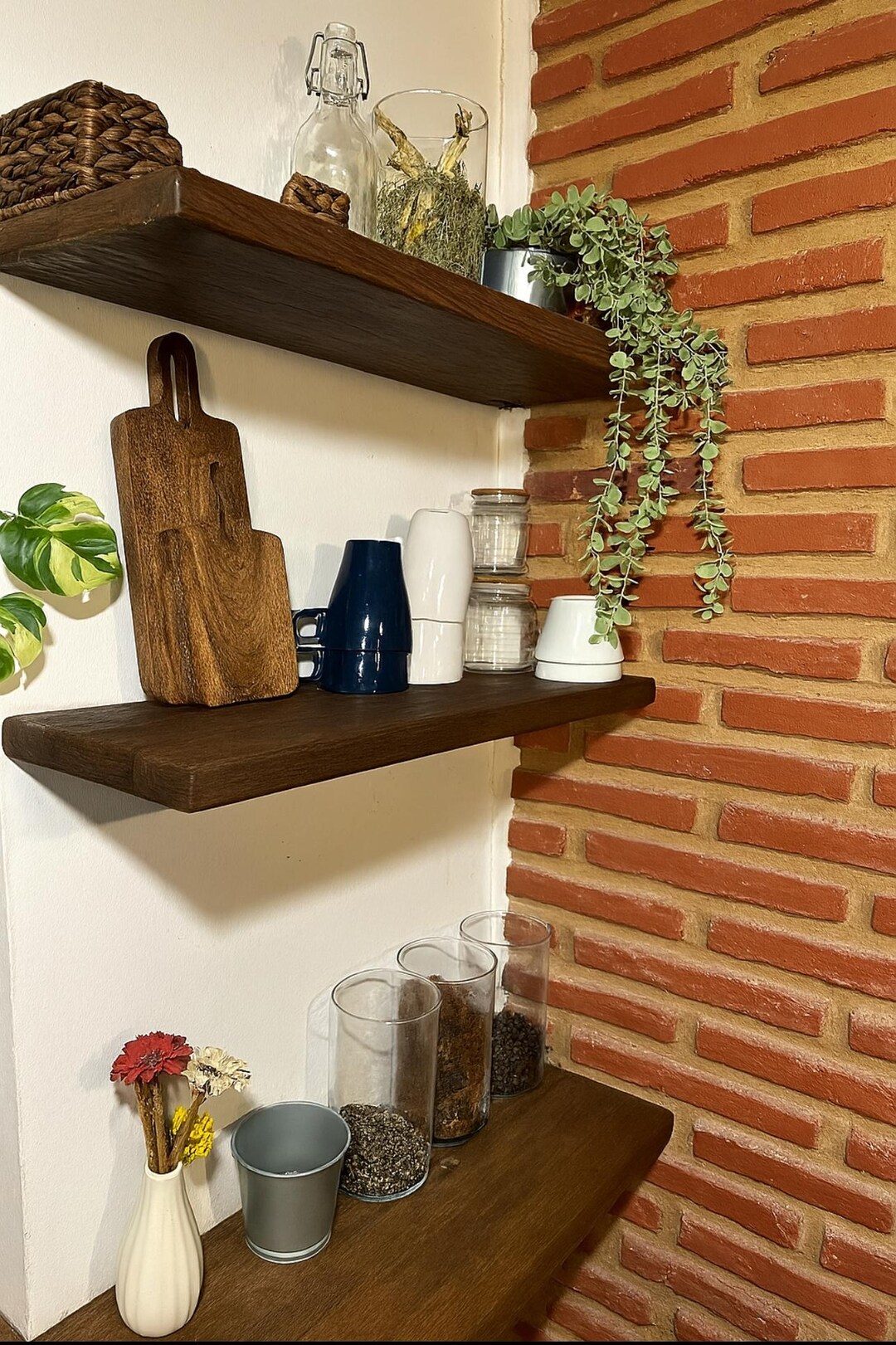 Handcrafted Solid Wood Floating Shelf – Rustic Farmhouse Wall Mounted ...