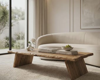 Table basse rectangulaire en chêne de récupération - Meubles de salon bas rustiques, style scandinave