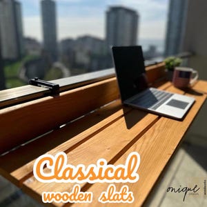Solid Oak Foldable Balcony Table: Weatherproof Hanging Desk, Space-Saving Design image 4