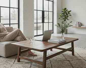 Mesa de centro de madera maciza reciclada – Muebles rústicos para sala de estar de estilo granja