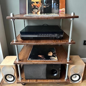 Solid Wood Record Player Stand: Vinyl Storage Cabinet with Wheels