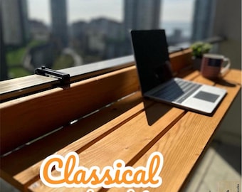 Foldable Balcony Table - Solid Wood Hanging Desk - Space Saving Design