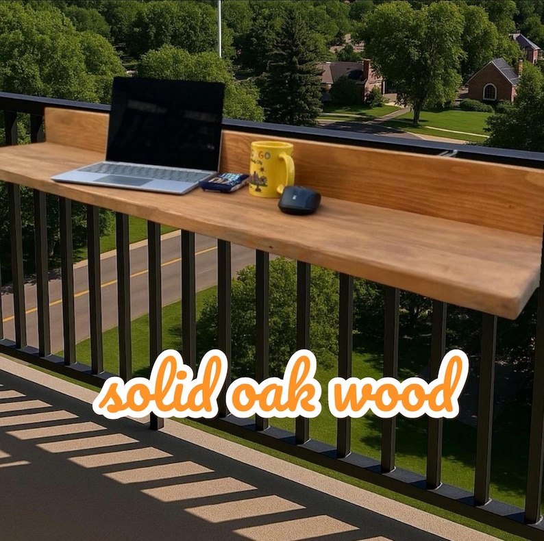Solid Oak Foldable Balcony Table: Weatherproof Hanging Desk, Space-Saving Design image 2