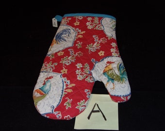 Matelassé Hot Mitt Red Rooster Blue doublure Bleu Clair Garniture
