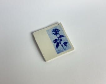 Handmade Porcelain Blue Rose Tile #4