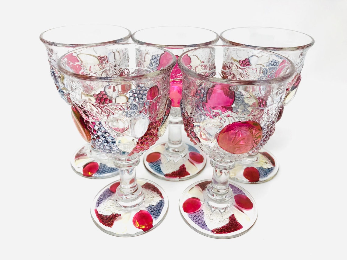 Vintage Depression Glass Della Robbia Goblets Set of 5 Etsy