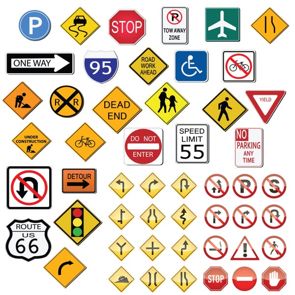 Road Sign Clipart Traffic Signs Svg Bundle Traffic Signs Road Sign SVG, Speed Limit, One way, Traffic lights, printable Vectors PNG PDF Jpg