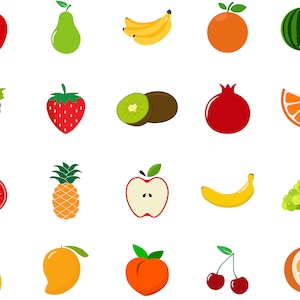 Fruit icons, Fruits  Food SVG Fruits clipart vector SVG, print file, printable, Colorful Fruits Clipart, Cute Fruits Icons, instant download