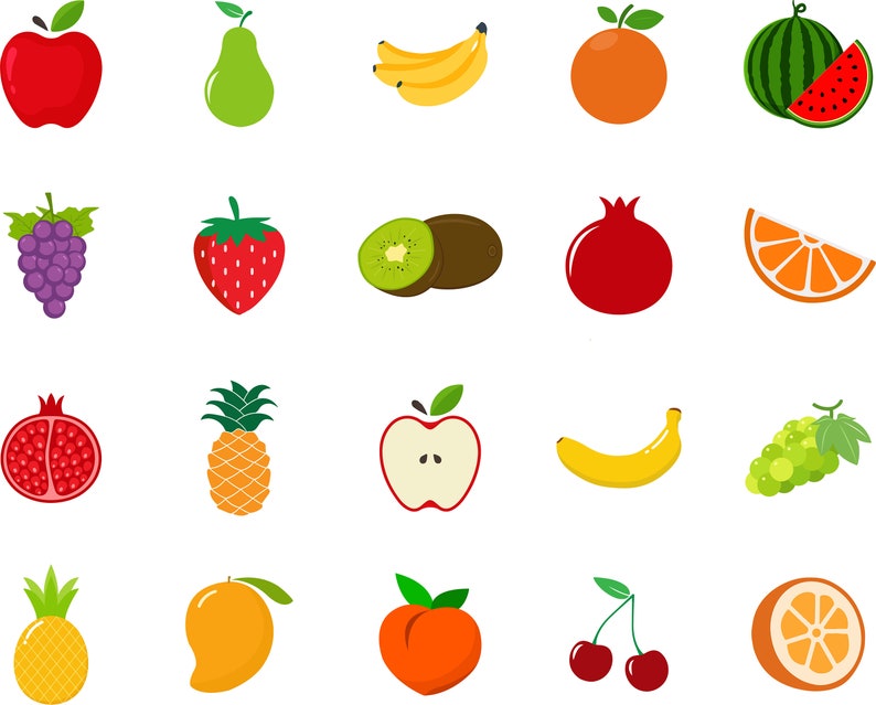 Fruit Icons, Fruits Food SVG Fruits Clipart Vector SVG, Print File ...
