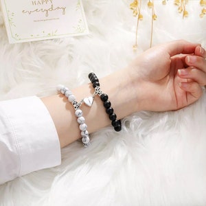 2pcs/set Natural Stone beads gift for lovers, heart shaped, geometric magnet attraction Couple bracelet, friendship bracelet.