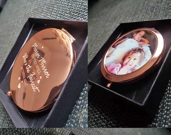 Personalised Photo Circle Compact Rose Gold Mirror-Birthday, Wedding Favour,Xmas