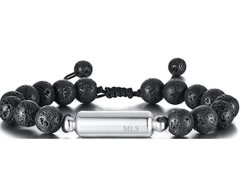 Black Lava Stone Urn Rope Chain Memorial Bracelet – Ash Keepsake for Men & Women