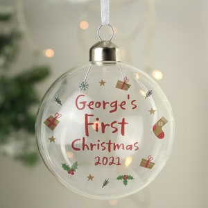 Personalised Christmas Sprig Glass Bauble 