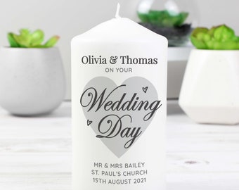 Personalised On Your Wedding Day Pillar Candle