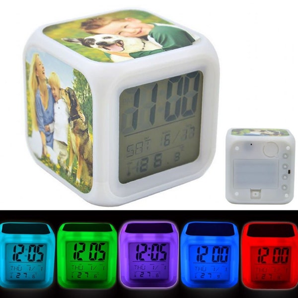 Personalised Alarm Clock Cube - 7 Color Changing LED Digital Alarm Clock - Gift