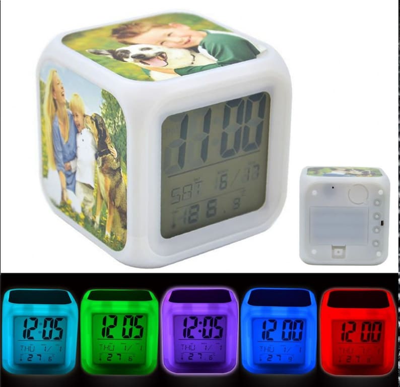 Personalised Alarm Clock Cube 7 Color Changing LED Digital Etsy UK