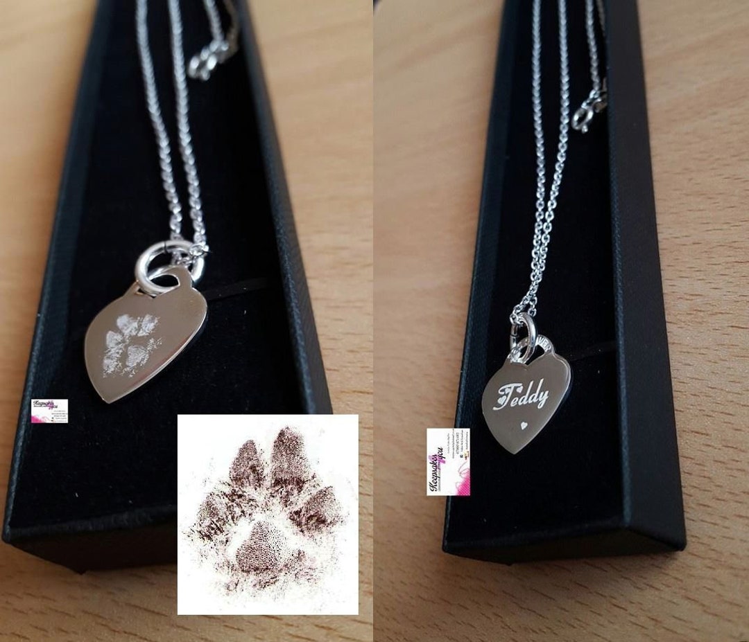 Engraved Paw Print Necklace – Memorial Pendant Sterling Silver Pet ...