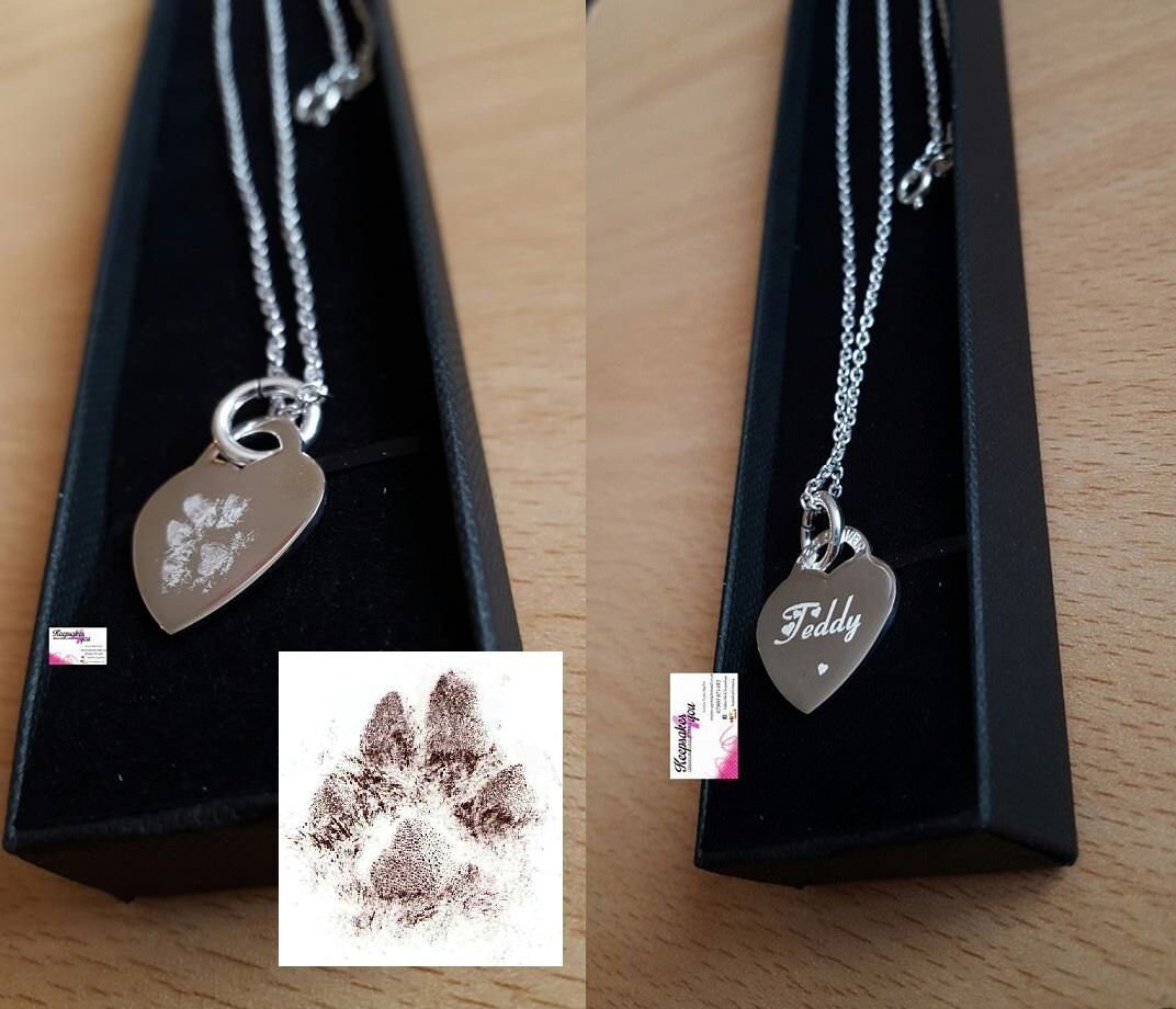 Engraved Paw Print Jewellery Necklace & Pendent Memorials/ Personalised Gift 