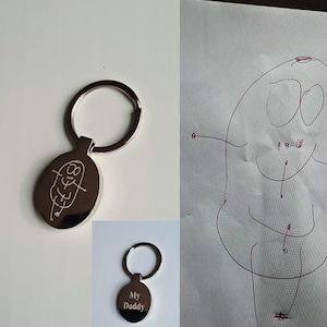 Custom Handwriting or Child’s Drawing Engraved Oval Keyring – Unique Personalized Gift