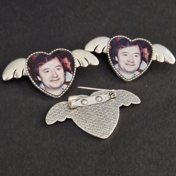 Angel wings photo badge - funeral, memories, momentos