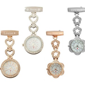 Personalised Engraved Rhinestone Nurse Watch – Silver or Rose Gold - Elegant Stainless Steel Nurse Fob Watch