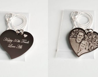 Personalised Photo/ Text Engraved Heart Necklace Pendant