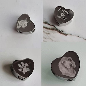 Engraved Cremation ashes urn heart Pandora / Slider MEMORIAL charm - FREE KIT - Pet Loss