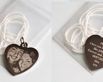 Personalised Photo/ Text Engraved Heart Necklace Pendant