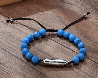 Urna per ceneri di cremazione con incisione, bracciale blu – Gioiello commemorativo per uomo e donna – Taglia unica regolabile