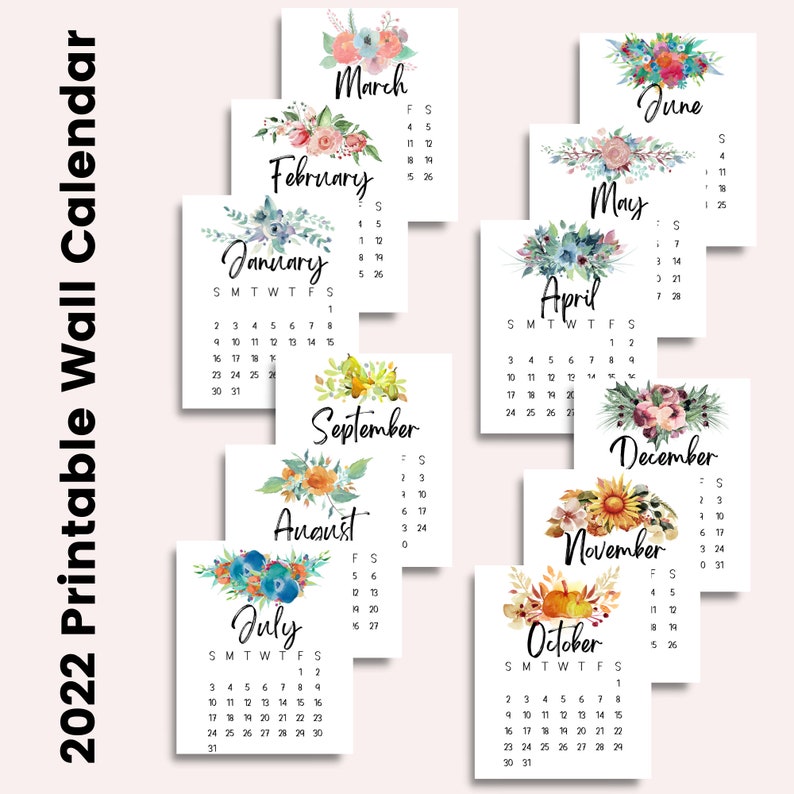 2022 PRINTABLE Calendar 2022 Wall Calendar Printable PDF Etsy