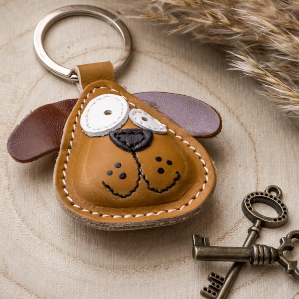 Leder Schlüsselanhänger Hund Braun schönes Geschenk für Lieblingsmensch Geburtstag Frauen Männer Kinder Schultasche
