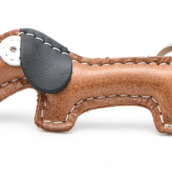 Schlüsselanhänger Hund Dackel Dachshunde aus Leder Geschenk für Lieblingsmensch Frauen Männer Kinder Schulanfang Glücksbringer Talisman