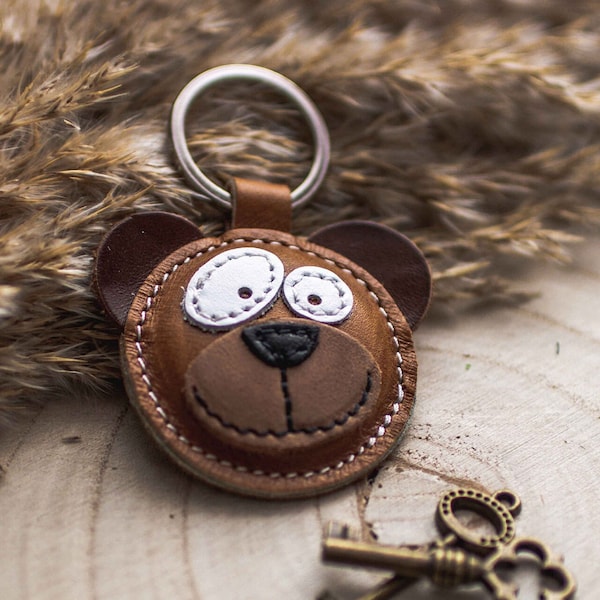 Keychain bear brown made of leather gift for favorite person women men children back to school high school graduation lucky charm talisman