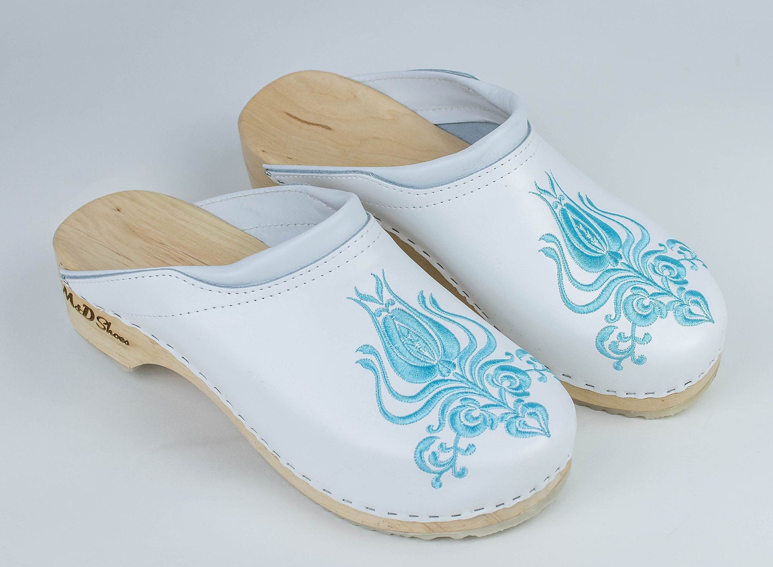 Embroidered Motif Tulipleather Clogs for Women Etsy UK