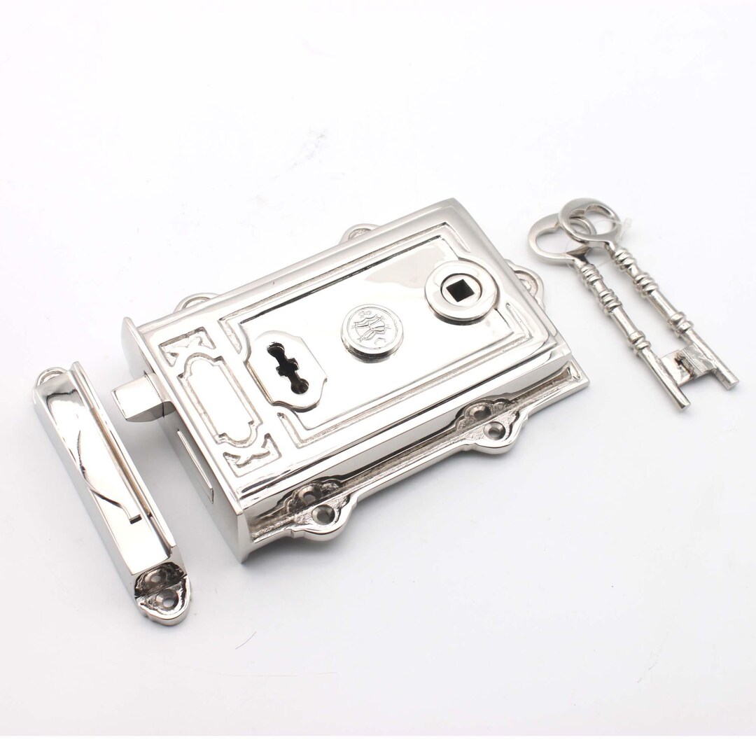 Victorian Davenport Solid Brass Rim Gate Latch Lock Set Polished Nickel ...