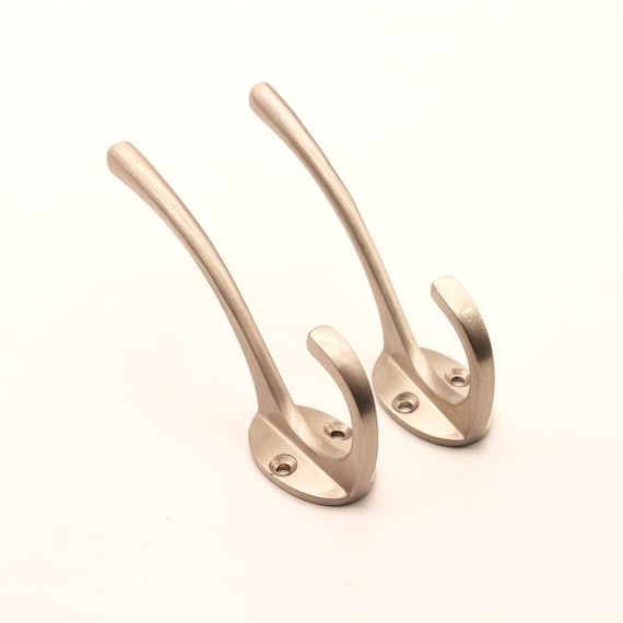 Set of 2 Satin Nickel WALL/DOOR Robe Hooks Hat Coat Hanger Storage