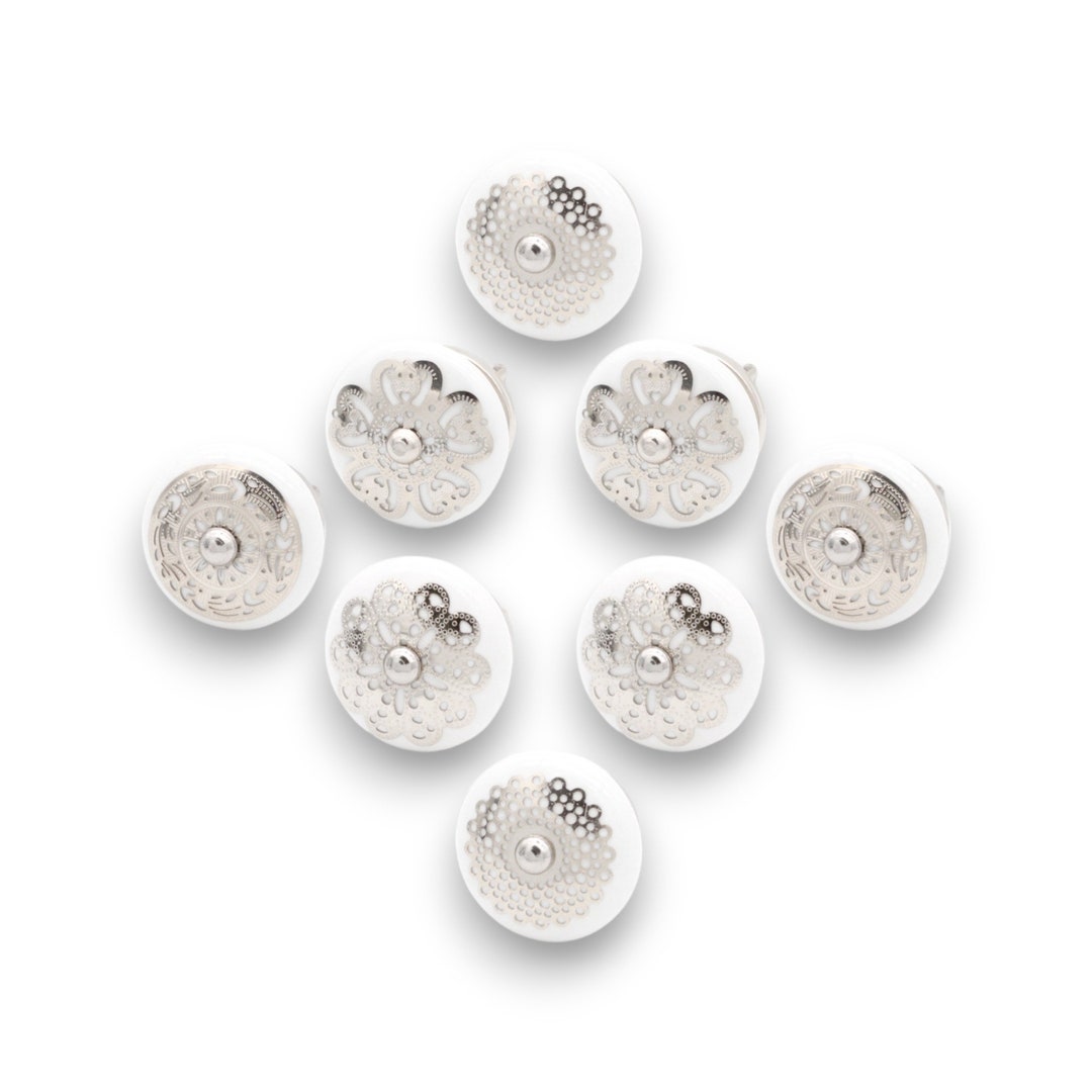 Set 8 Manopole In Ceramica Vintage Per Mobili - Pomelli Decorati Con Viti Per Cassetti E Armadi - Foto 6
