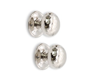 Polished Nickel Antique Solid Brass Interior Hammered Pattern Cottage Mortice Rim Door Knobs Set 55mm