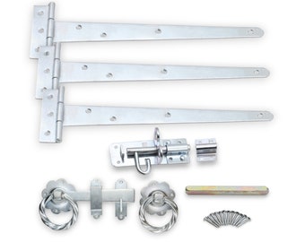 Infinity Decor Garden Gate Fitting Kit 3x10” 250mm Tee Hinges, 1x6” Twisted Ring Latch & 1x6" Brenton Bolt - Garden, Barn for External Use