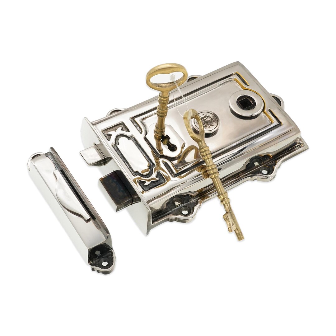 Victorian Davenport Solid Brass Rim Gate Latch Lock Set - Aged Nickel ...