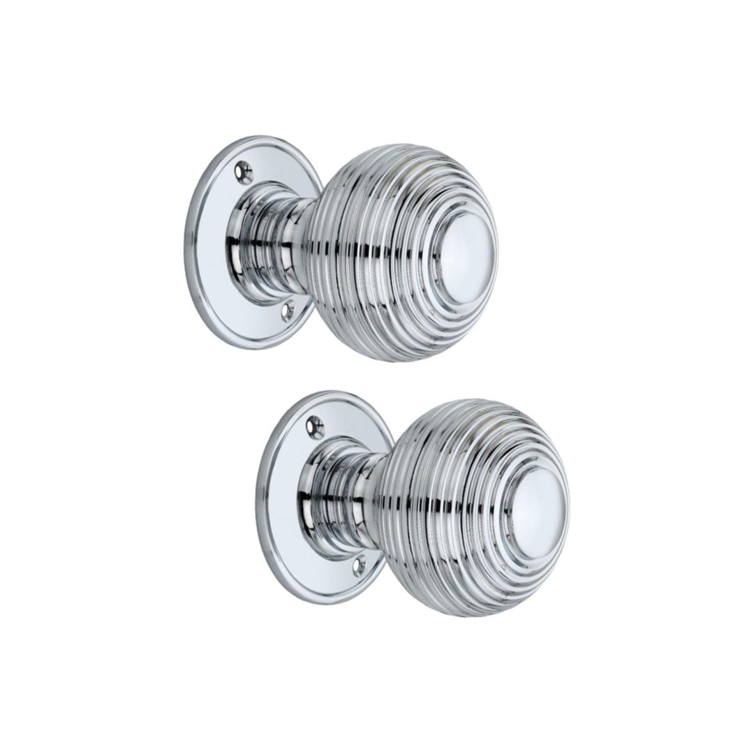 Infinity Decor Matt Black Ribbed Mortice Door Knobs - 60mm Diameter, Solid Brass, Unsprung, For Interior & Exterior Doors