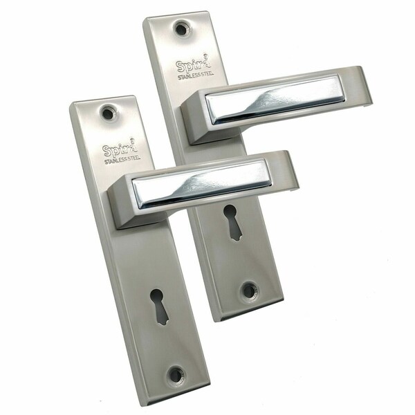 Victorian Internal Lever on Backplate Lock Door Handle Set Dual Tone Satin Nickel & Chrome