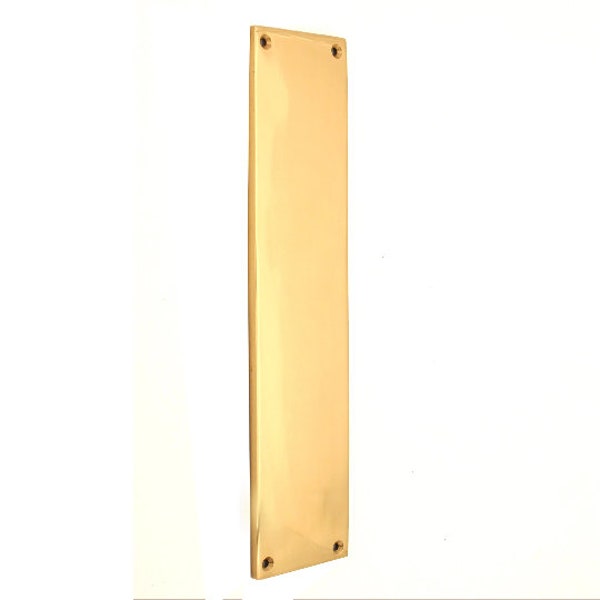 Victorian Finger Plate Door protector Push Plates Square Corner Drilled 300mm x 80mm - Polished Brass