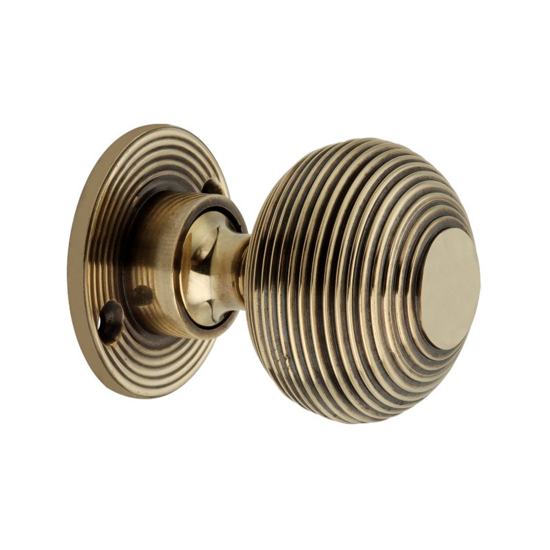 Solid Brass Beehive Door Knobs Set 50mm Aged Brass Etsy