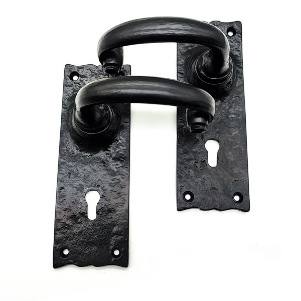 Black Cast Iron Antique Door Handles Isabella Style Lever Key Lock Hand Forged Door Handle