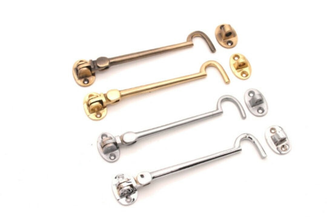 6 150mm Cabin Hook and Eye Latch Lock Solid Brass Shed Door Gate Catch