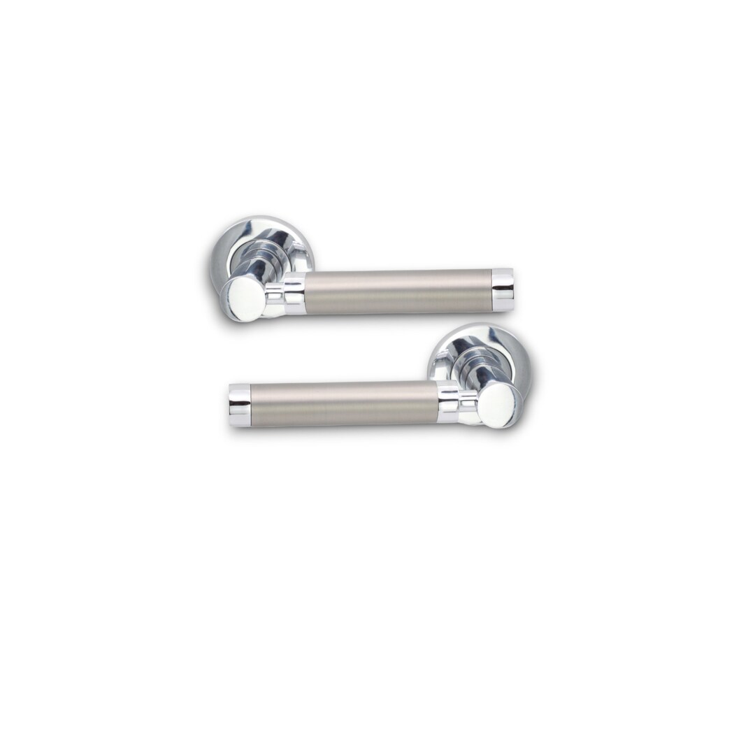 Door Handles Dual Tone Pair Of Modern Interior Straight Lever On Round Rose Set | UK - View #10
